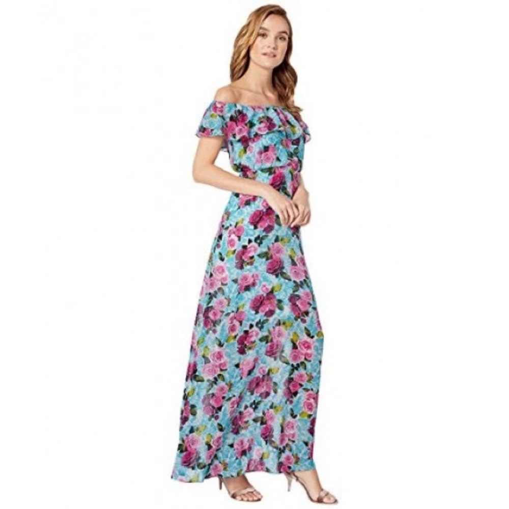 Betsey Johnson Off-the-Shoulder Floral Max Malibu Blue